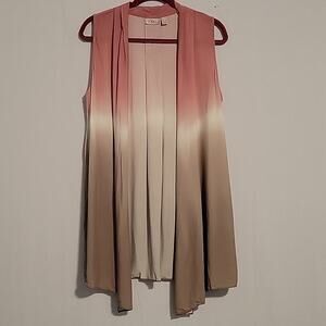 LOGO Lori Goldstein ombre open front longline vest cardigan size L pink tan boho